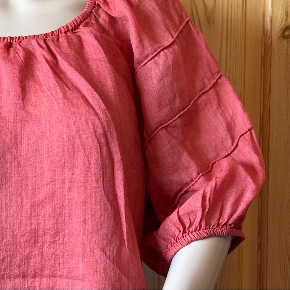 J Crew Puff Sleeve Top Blouse Ramie Fabric SP 2025 Size L Red Sand - Picture 6 of 16